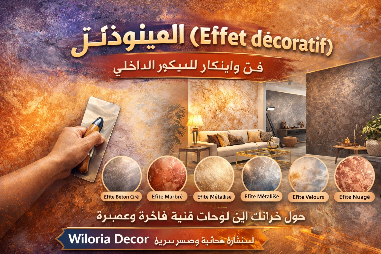You are currently viewing صباغة الخيال (Effet décoratif) – فن وابتكار للديكور الداخلي | Wiloria Decor