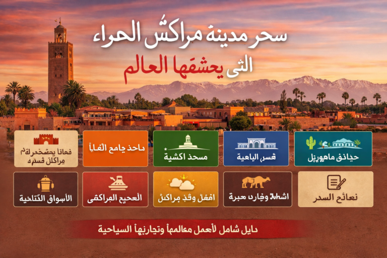 Read more about the article سحر مدينة مراكش الحمراء – دليل شامل لأجمل معالمها وتجاربها السياحية